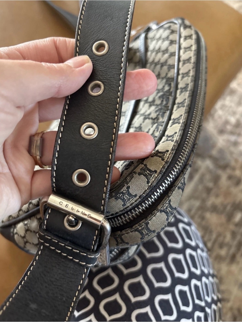 Vintage Celine Triomphe Patterned Canvas And BlueLeather Crossbody/shoulder bag - Picture 11 of 16